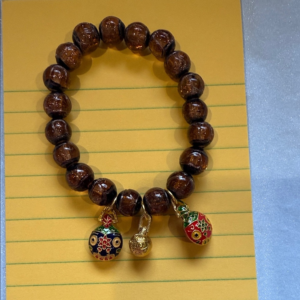 Brown Beaded Bracelet with Gold Accents